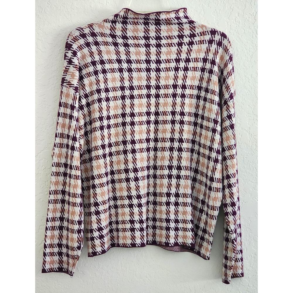 Top/Knit Sweater-Anne Klein-Houndstooth-Burgundy/Brown-Mock Turtleneck-Size LG-P